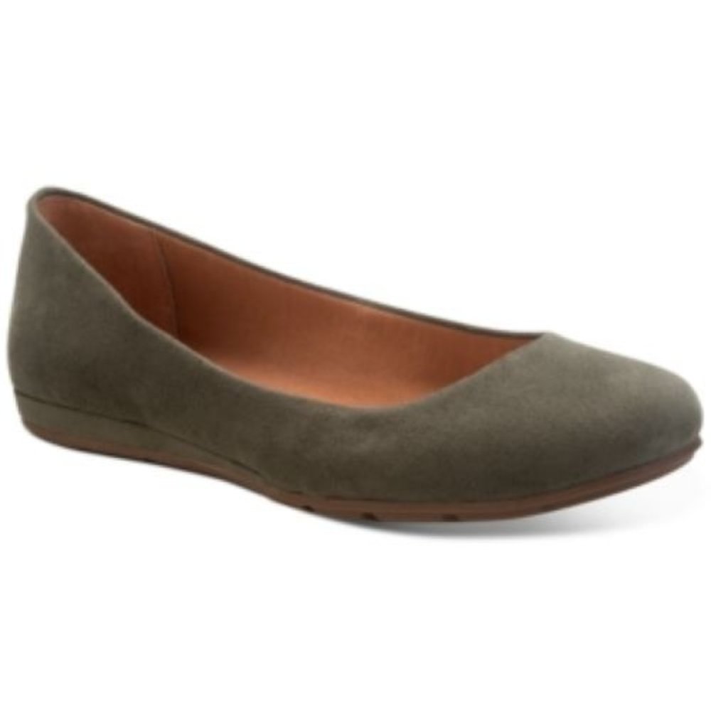 Sun + Stone Womens Eliana Faux Suede Slip on Ballet Flat Green Left Shoe Only